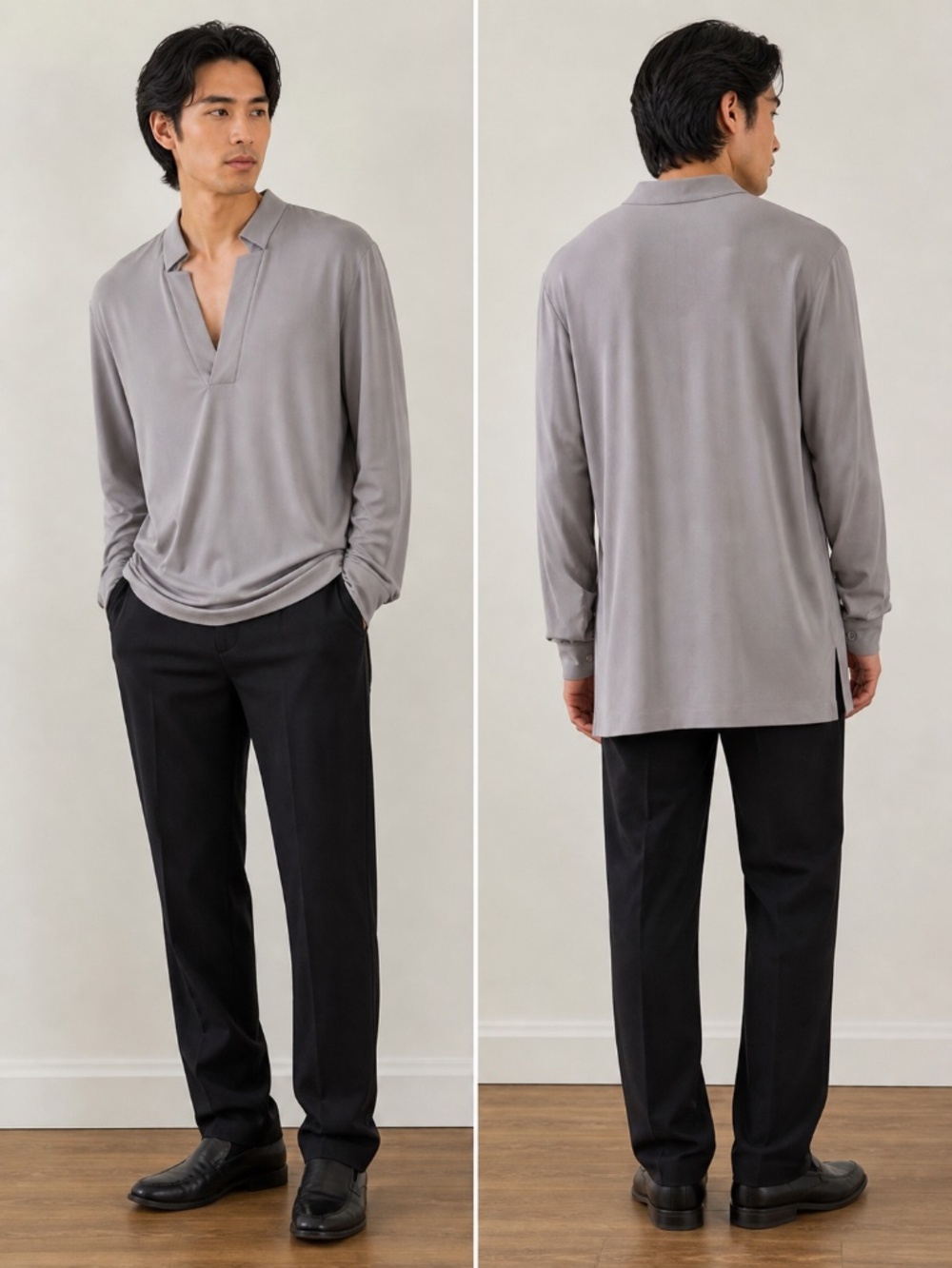Men’s Orttu Long Sleeve Tunic Top Medium Gray Minimal Modern Stretch